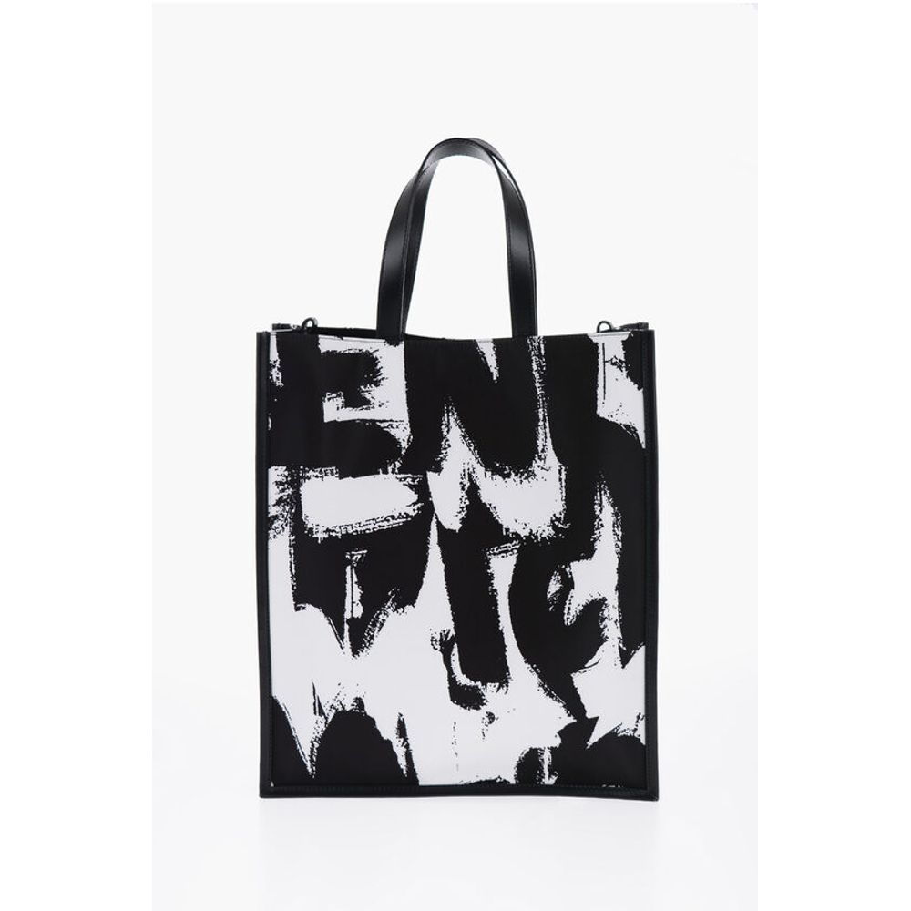 Logoed Fabric Tote Bag with Leather Detail