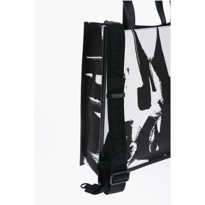 Logoed Fabric Tote Bag with Leather Detail