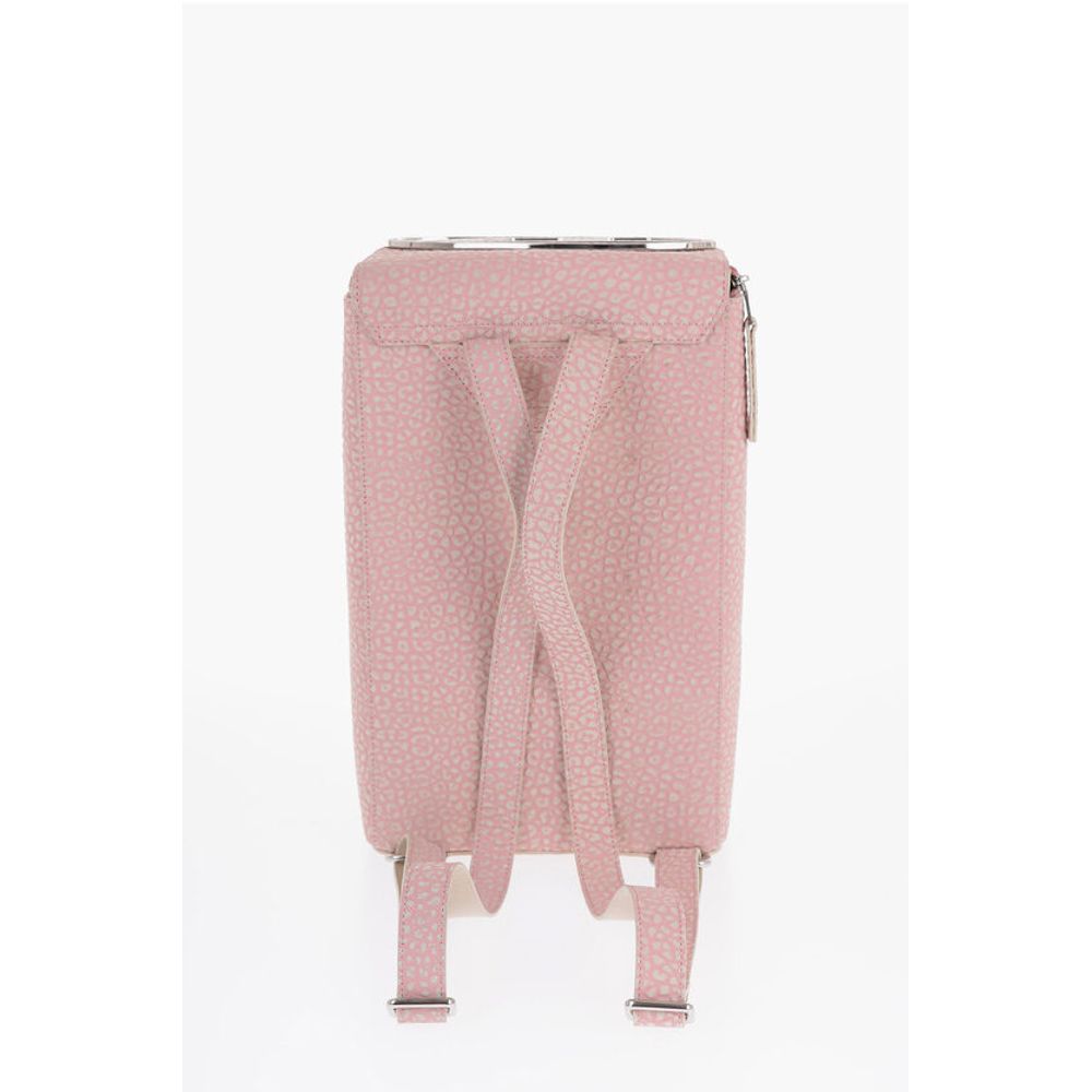 Embossed Leather Backpack with Applicated Logo