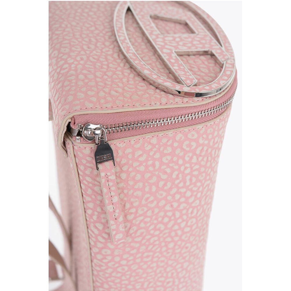 Embossed Leather Backpack with Applicated Logo