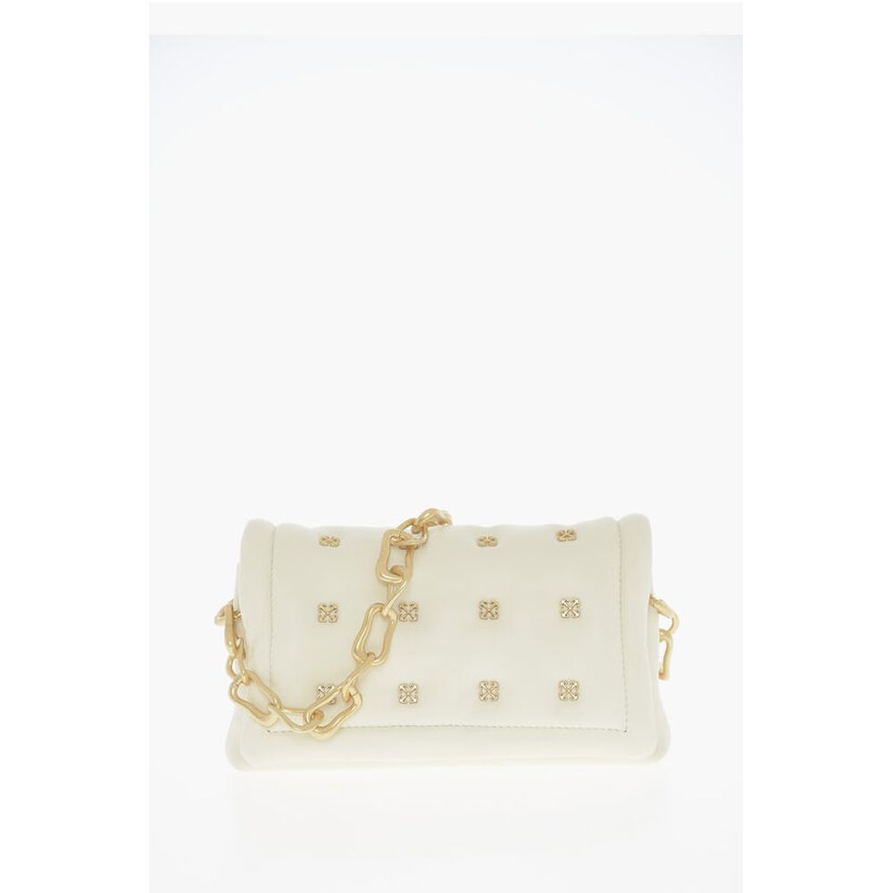 Leather Shoulder Bag with Iconic Motif in Golden Metal