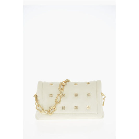 Leather Shoulder Bag with Iconic Motif in Golden Metal