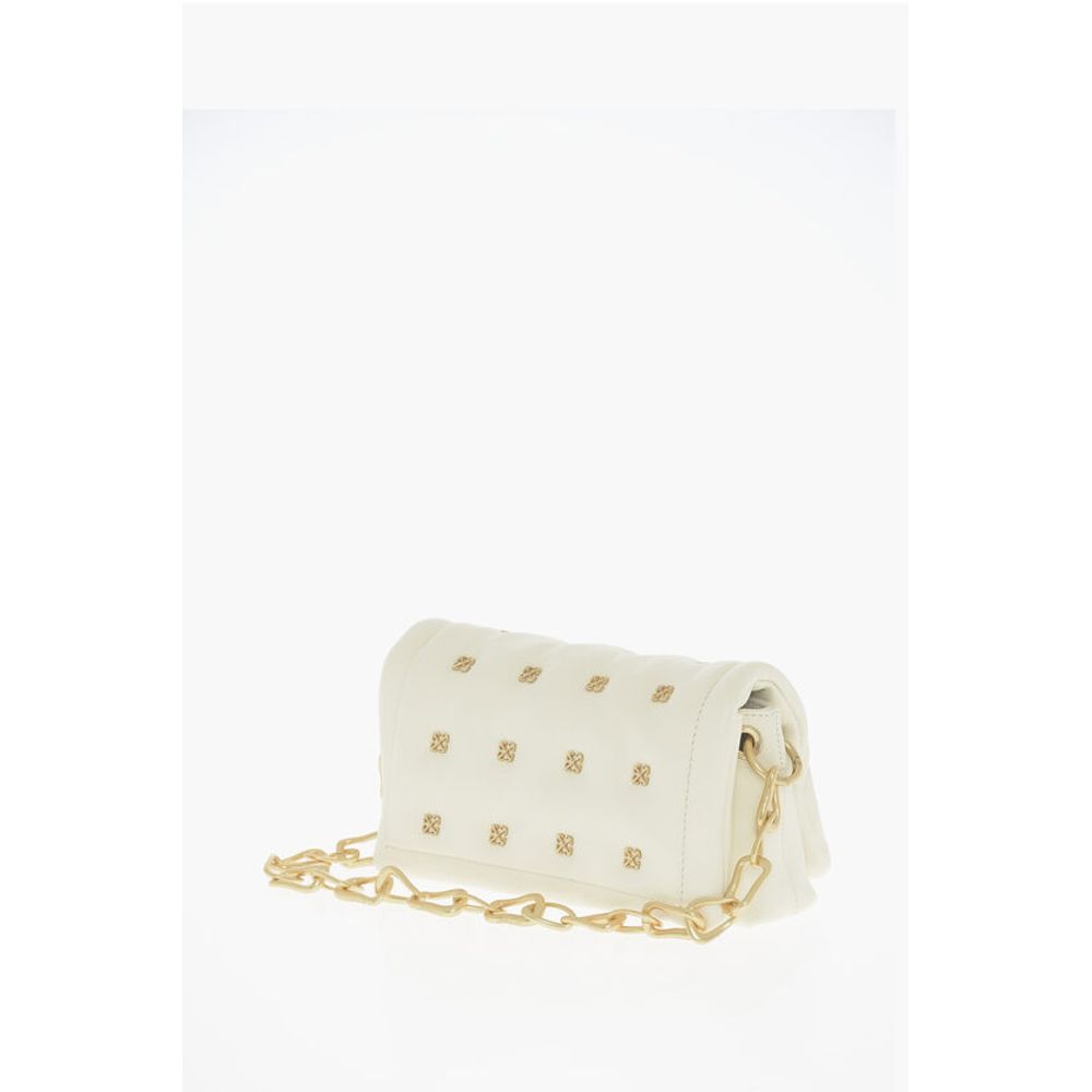 Leather Shoulder Bag with Iconic Motif in Golden Metal