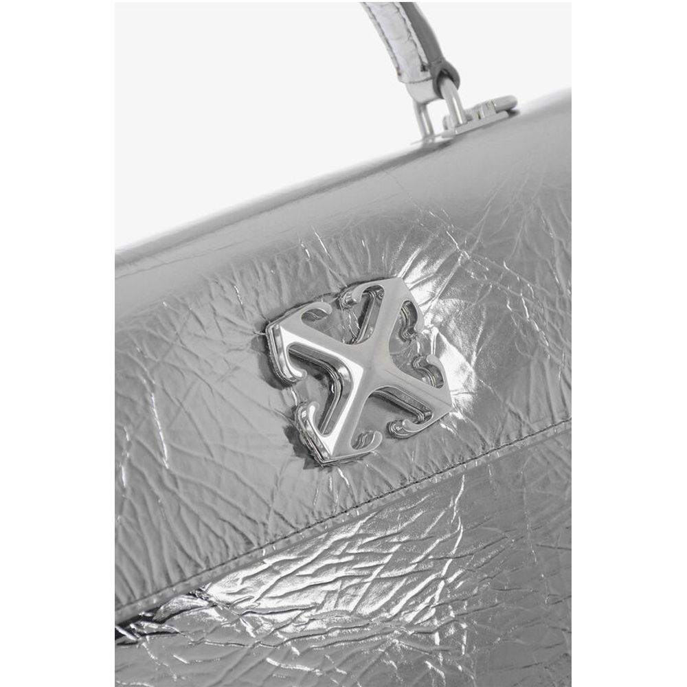 Metallic Leather Handbag with Removable Shoulder Strap
