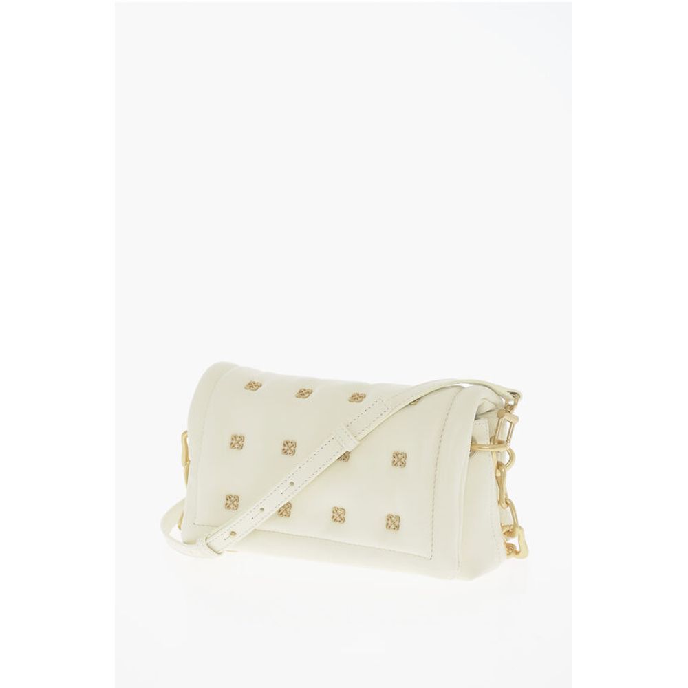 Leather Shoulder Bag with Iconic Motif in Golden Metal