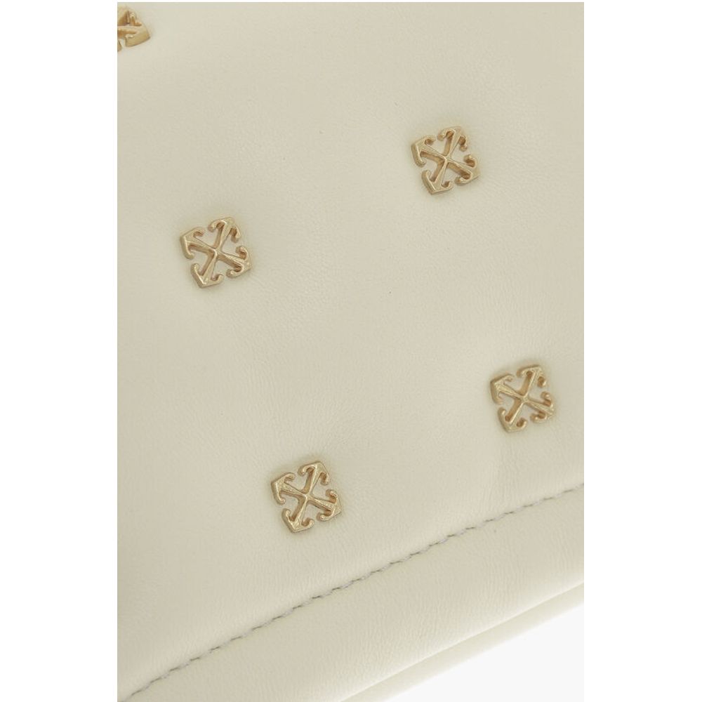 Leather Shoulder Bag with Iconic Motif in Golden Metal