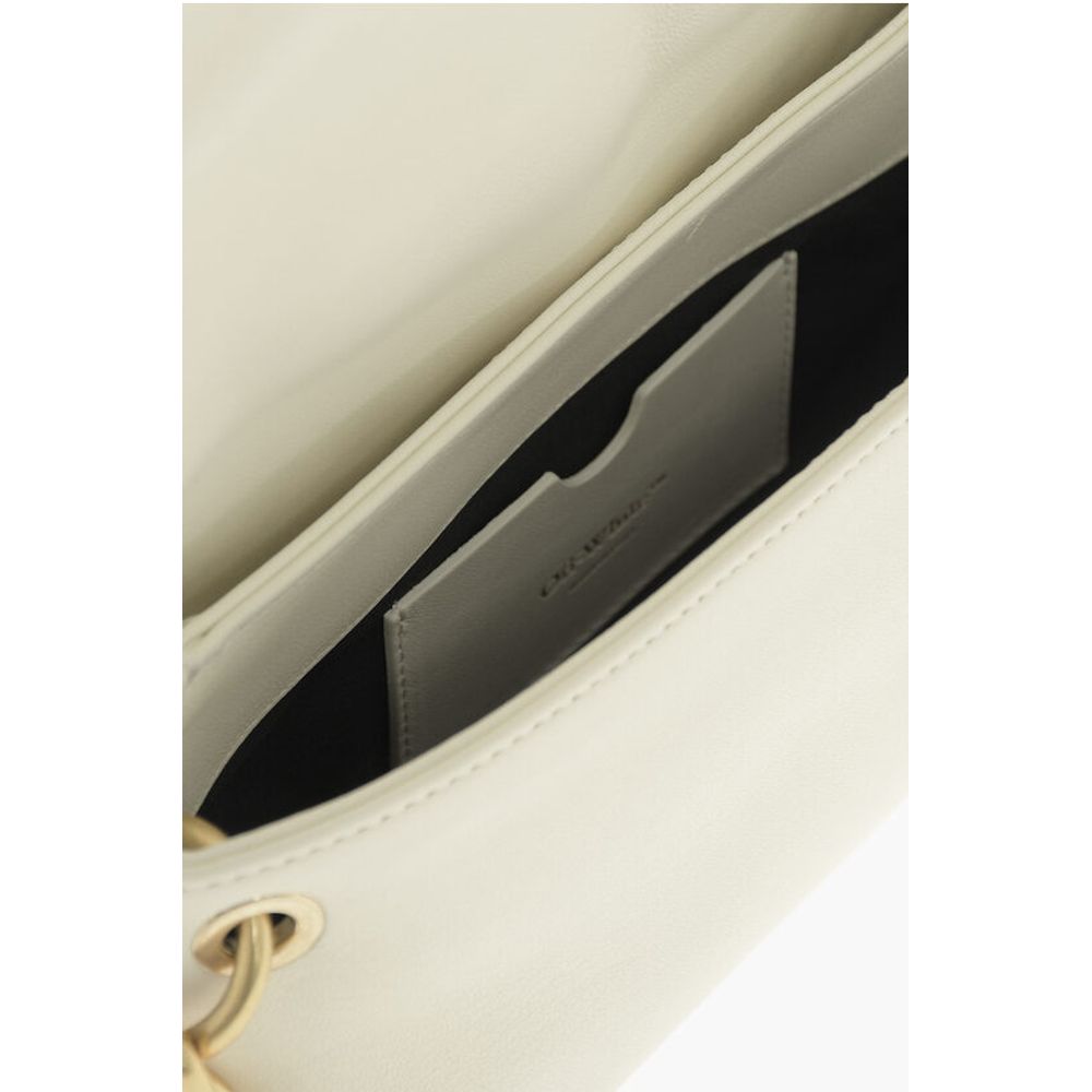 Leather Shoulder Bag with Iconic Motif in Golden Metal