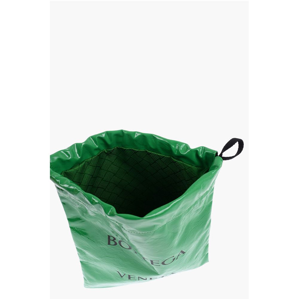 Creased Leather BADGE Drawstring Bag with Engraved Logo