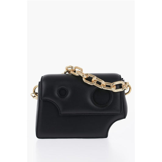 Leather Crossbody Bag with Cut-Out Details and Golden Chain