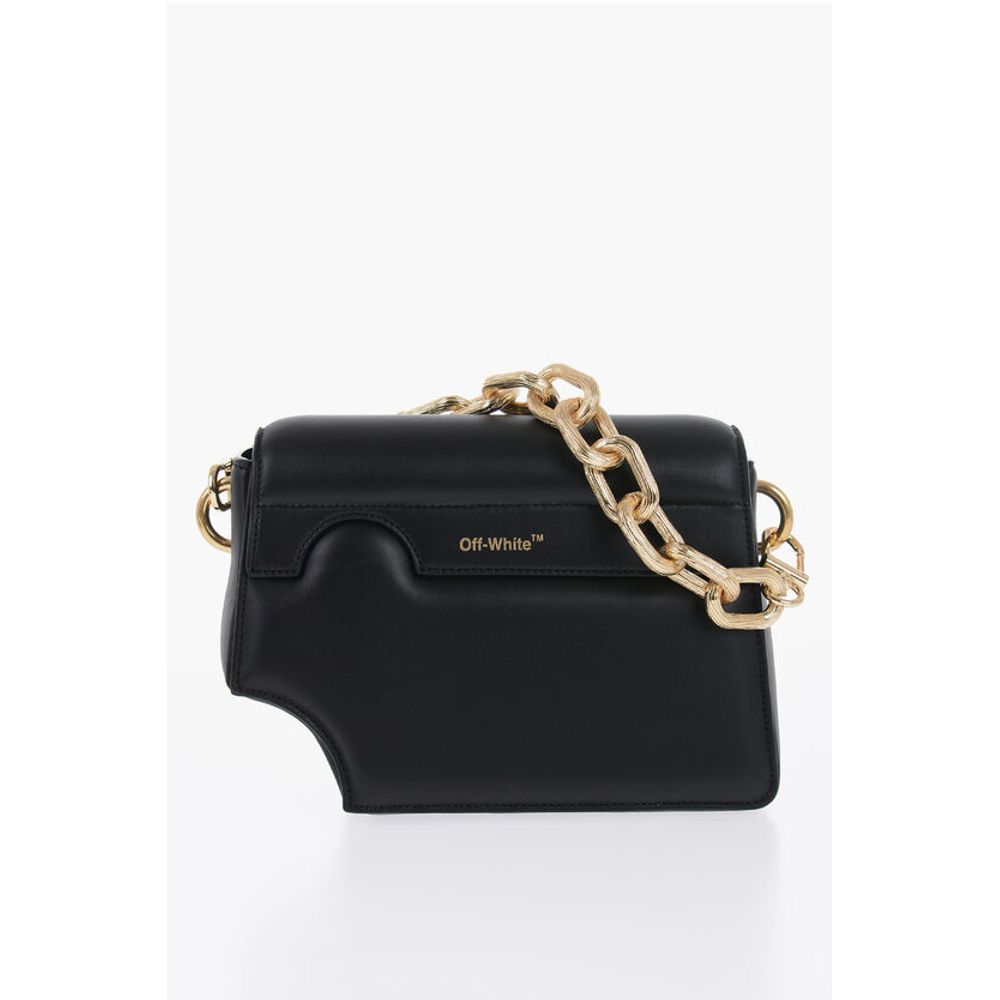 Leather Crossbody Bag with Cut-Out Details and Golden Chain