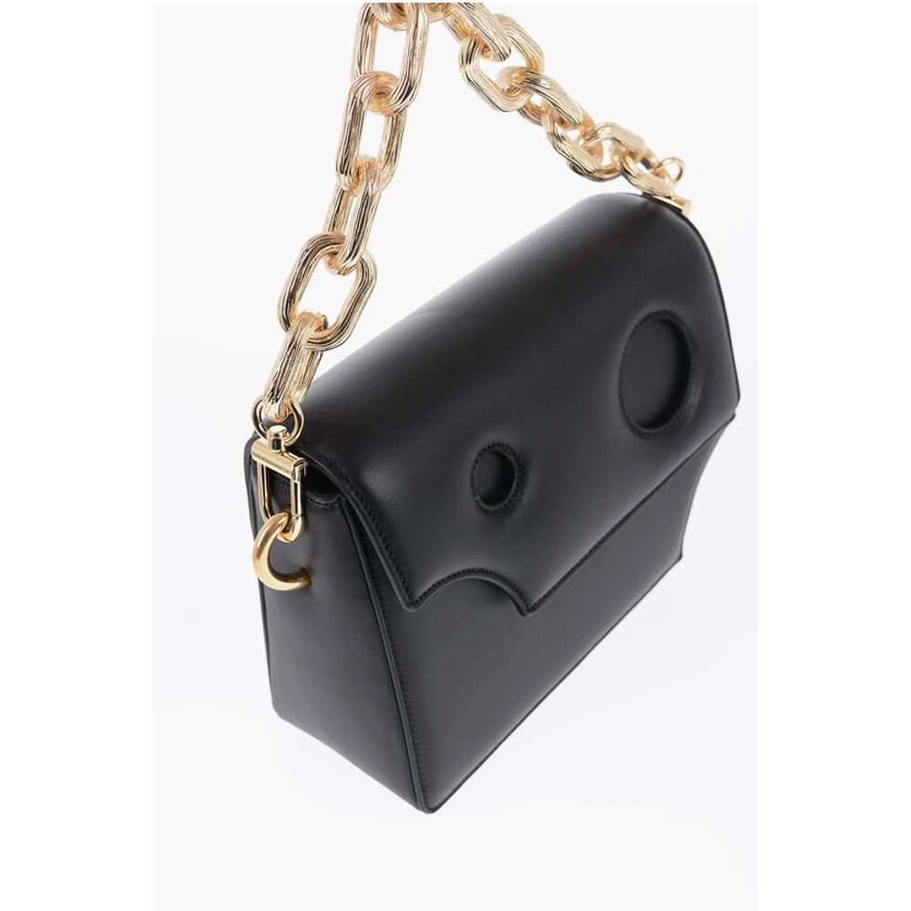 Leather Crossbody Bag with Cut-Out Details and Golden Chain
