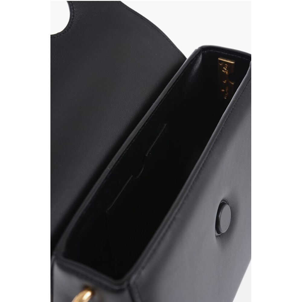 Leather Crossbody Bag with Cut-Out Details and Golden Chain
