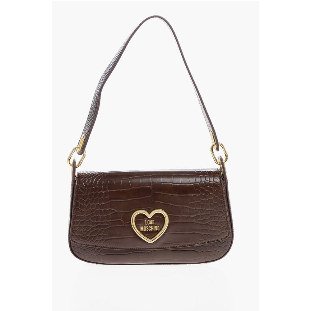 LOVE Crocodile Effect Faux Leather Shoulder Bag with Golden