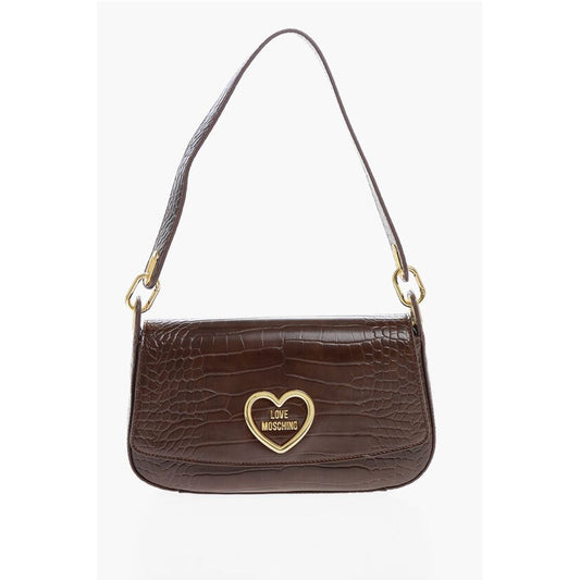 LOVE Crocodile Effect Faux Leather Shoulder Bag with Golden