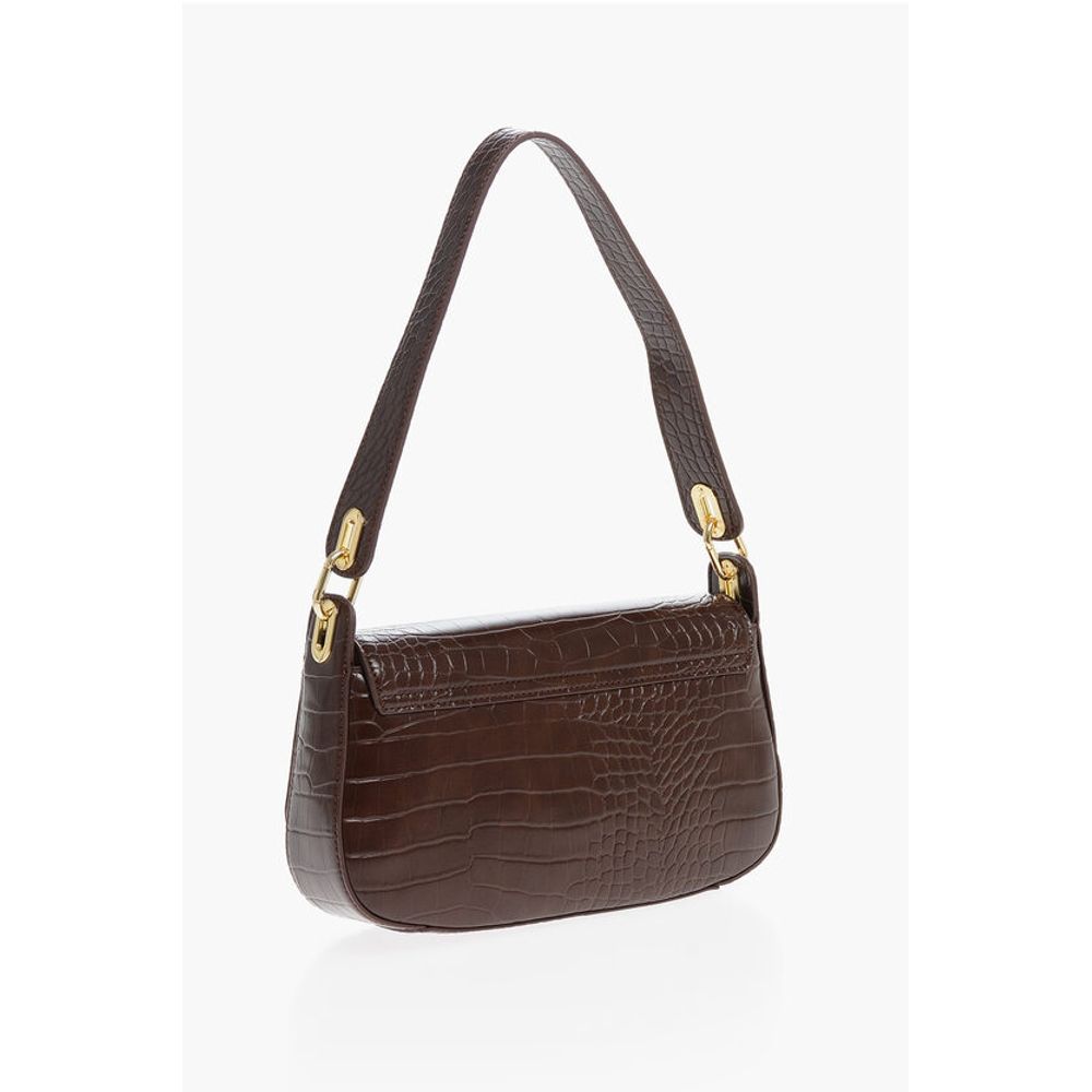 LOVE Crocodile Effect Faux Leather Shoulder Bag with Golden