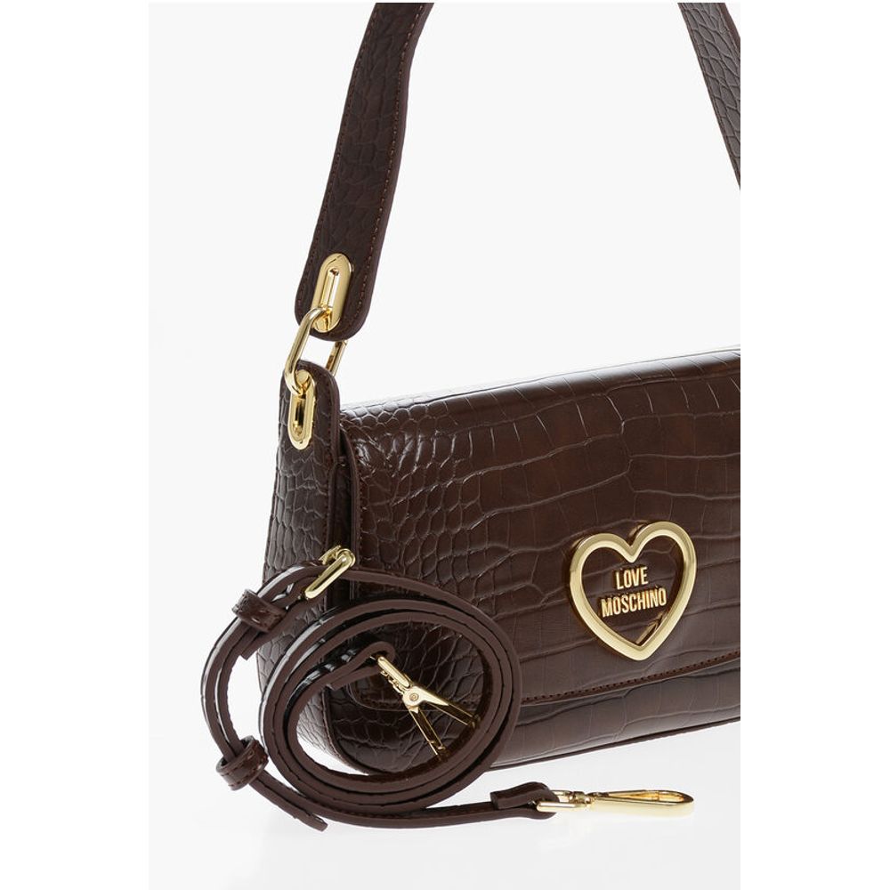 LOVE Crocodile Effect Faux Leather Shoulder Bag with Golden