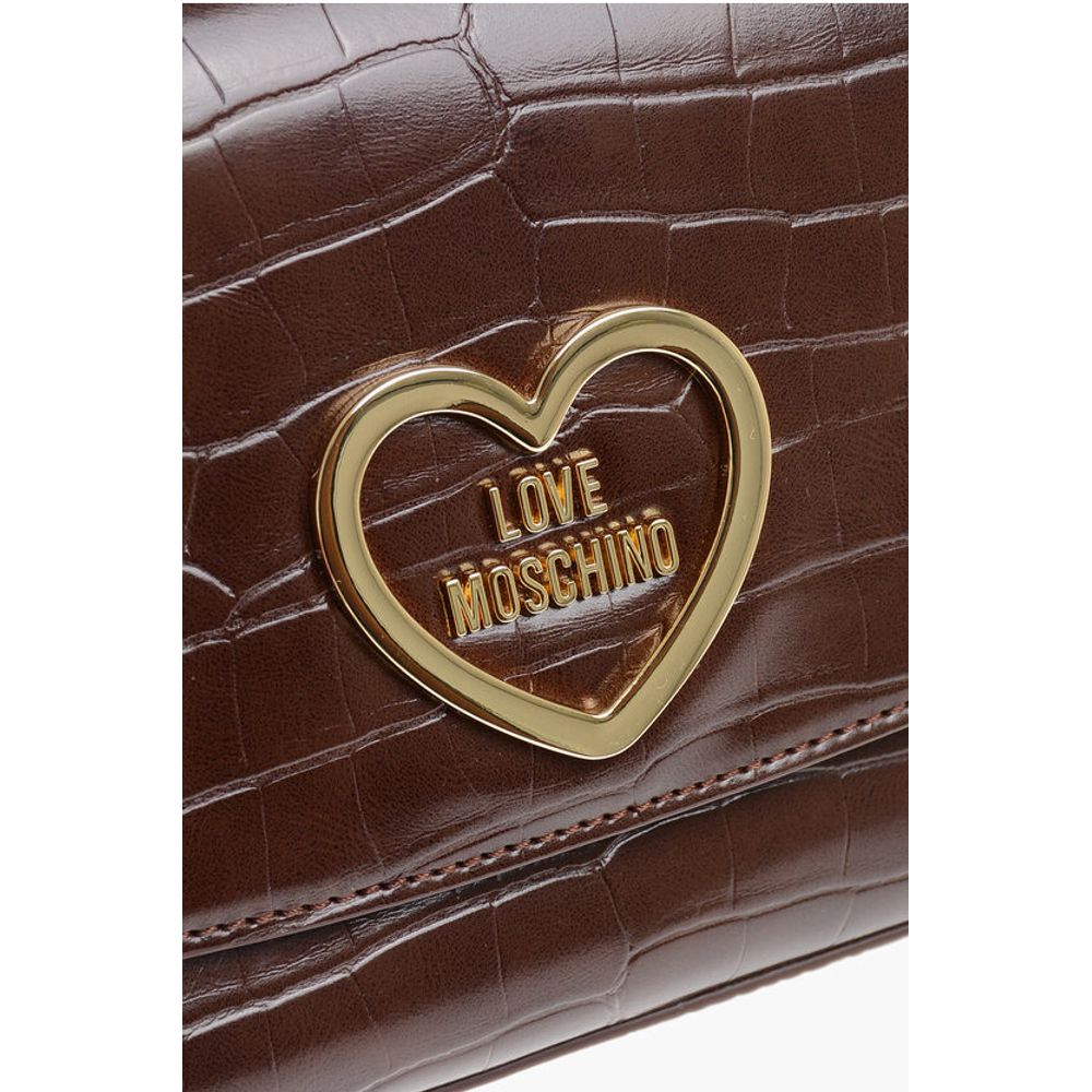LOVE Crocodile Effect Faux Leather Shoulder Bag with Golden