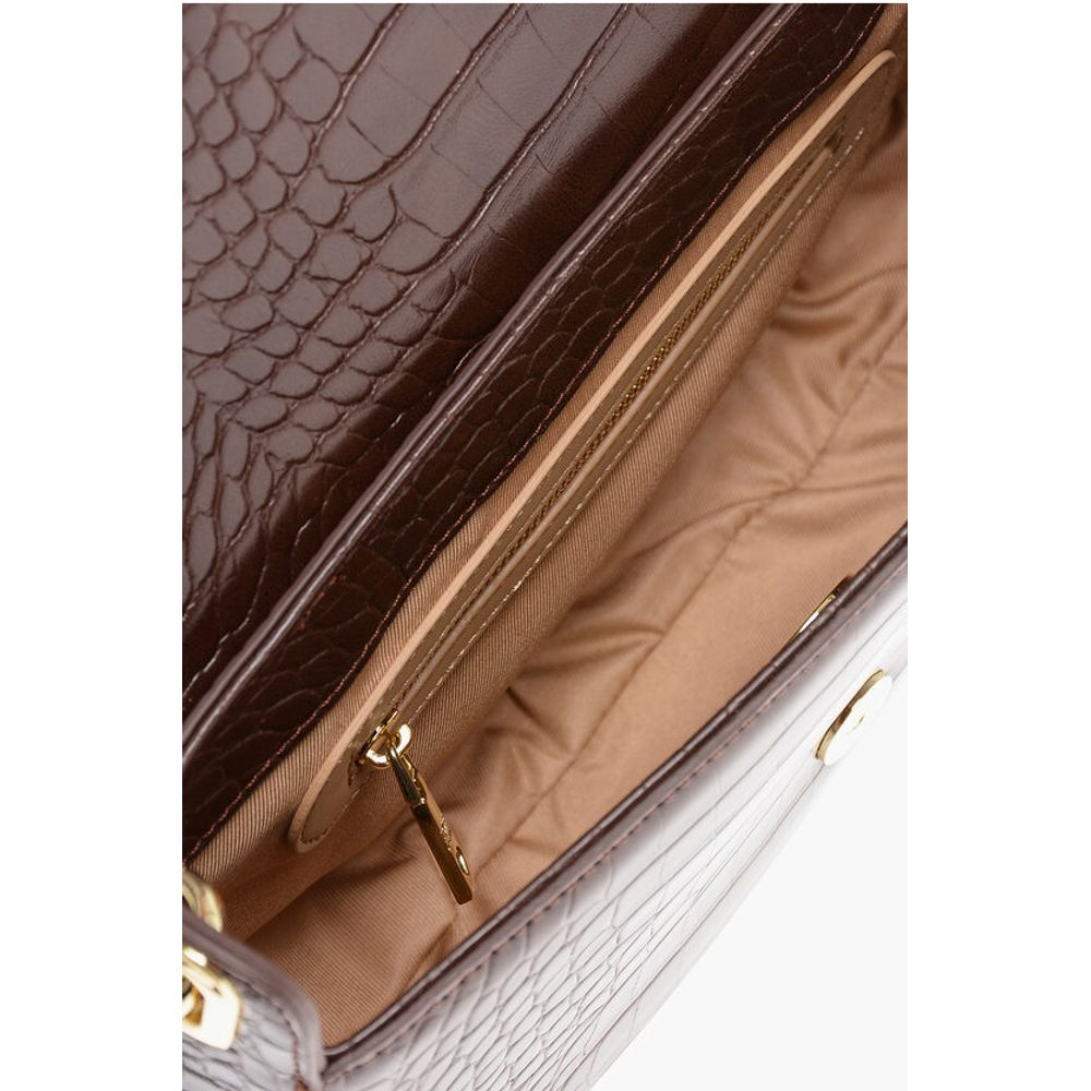 LOVE Crocodile Effect Faux Leather Shoulder Bag with Golden