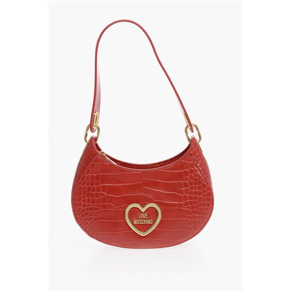 LOVE Crocodile Effect Faux Leather Hobo Bag with Golden Hear
