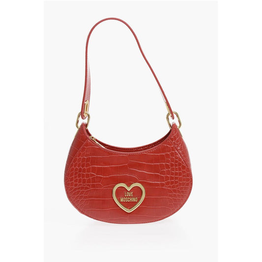 LOVE Crocodile Effect Faux Leather Hobo Bag with Golden Hear