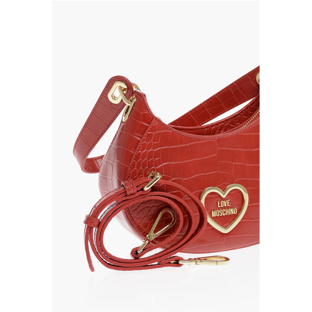 LOVE Crocodile Effect Faux Leather Hobo Bag with Golden Hear