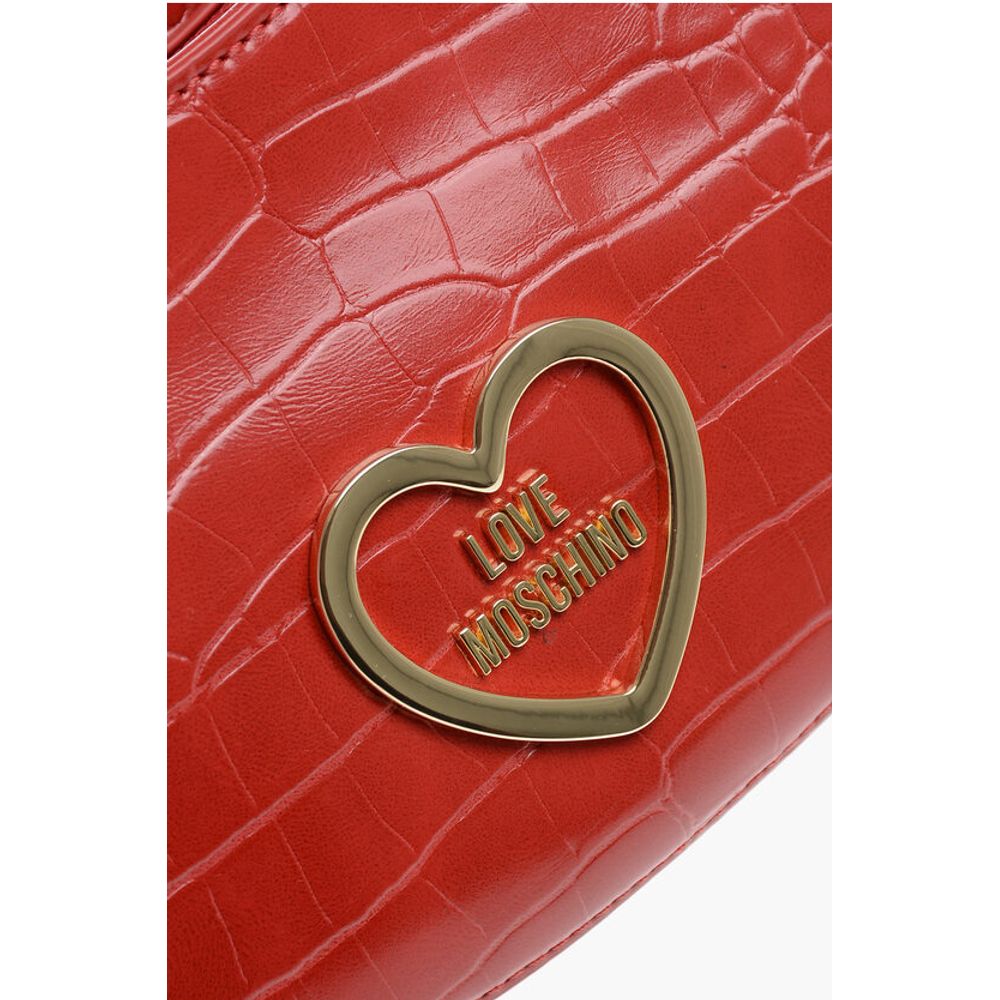 LOVE Crocodile Effect Faux Leather Hobo Bag with Golden Hear