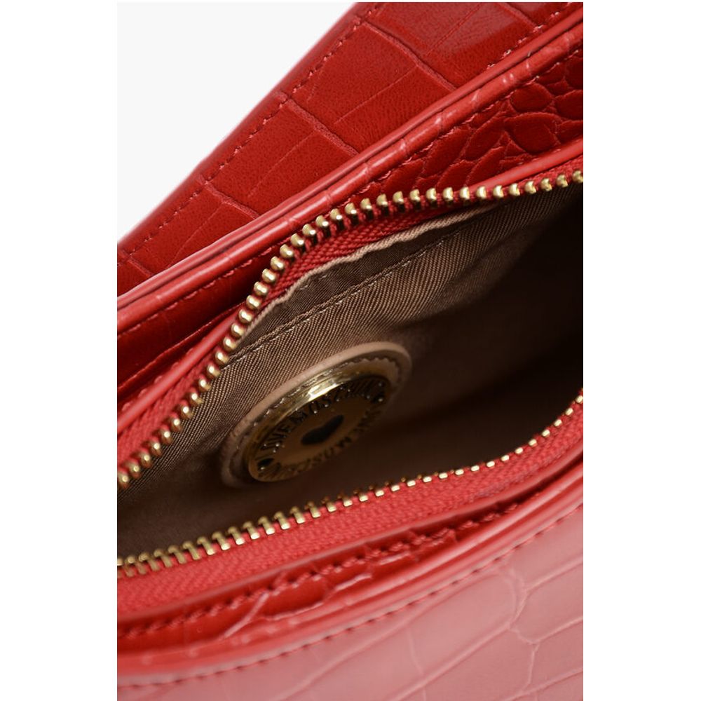 LOVE Crocodile Effect Faux Leather Hobo Bag with Golden Hear