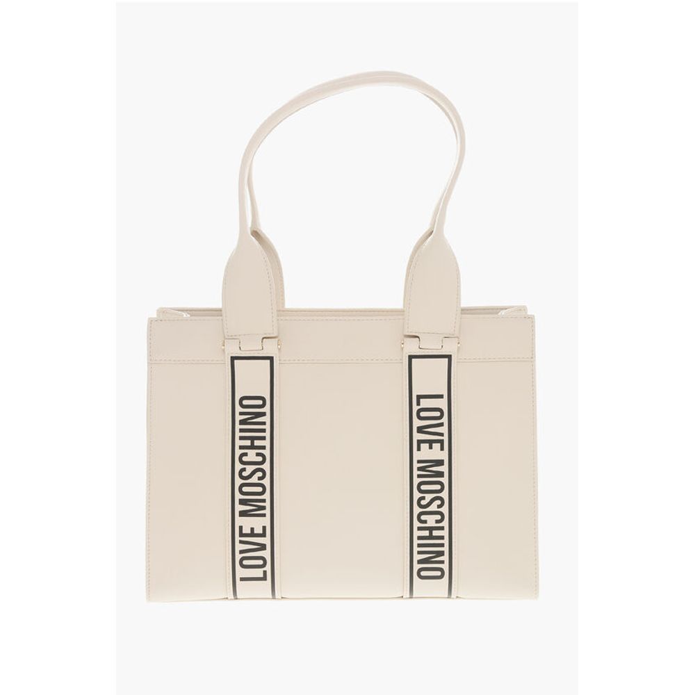 LOVE MOSCHINO Faux Leather Tote Bag with Logoed Bands