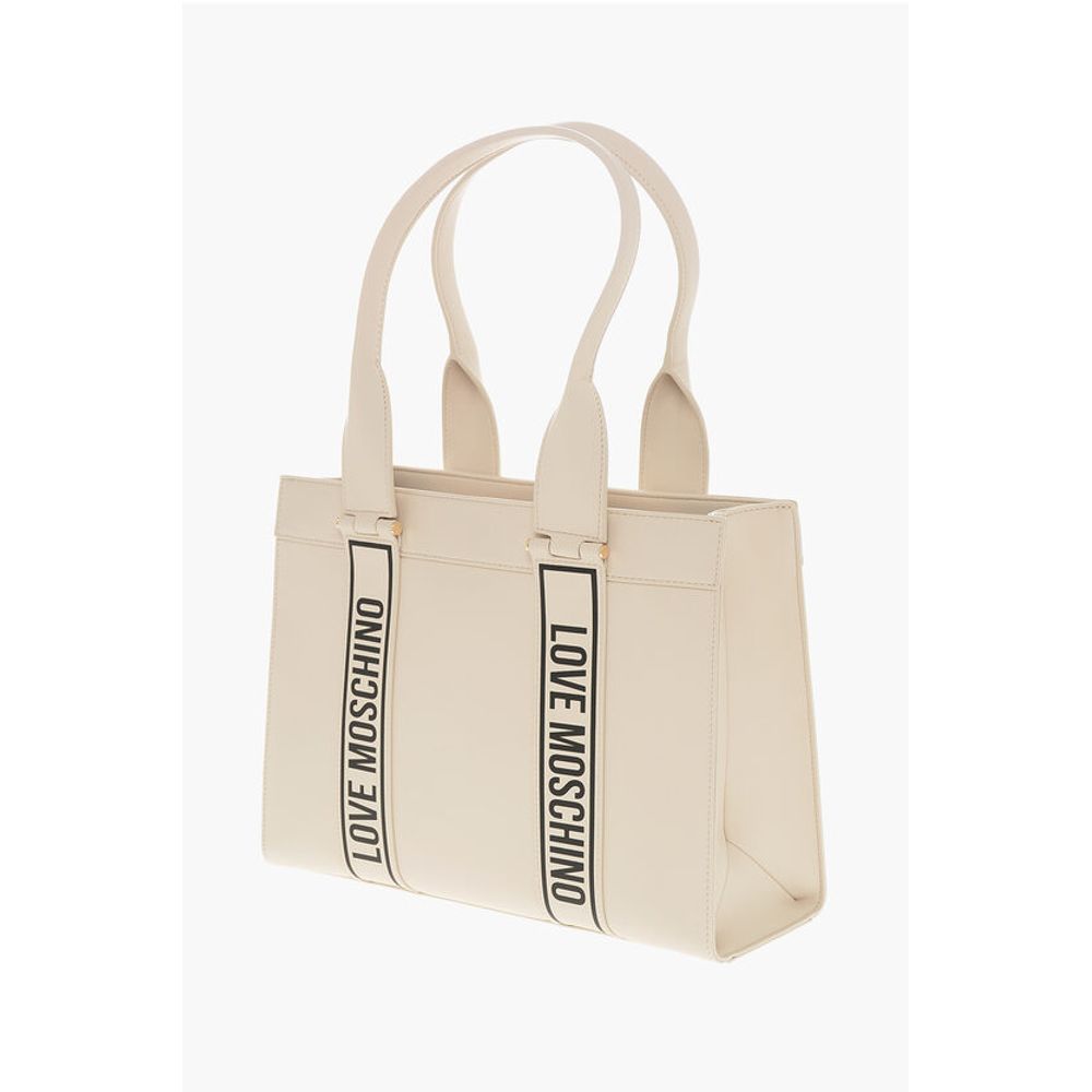 LOVE MOSCHINO Faux Leather Tote Bag with Logoed Bands