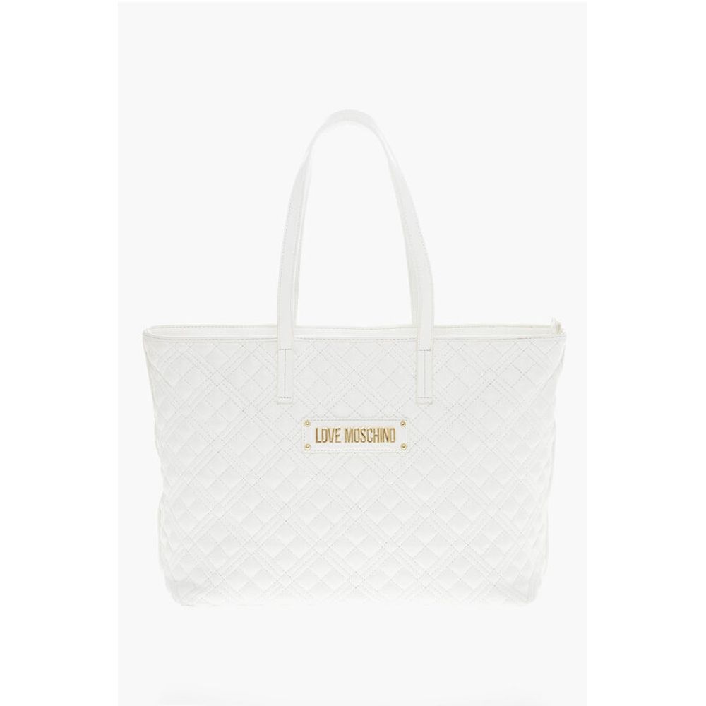 LOVE Quilted Faux Leather Tote Bag with Metal Logo