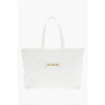 LOVE Quilted Faux Leather Tote Bag with Metal Logo