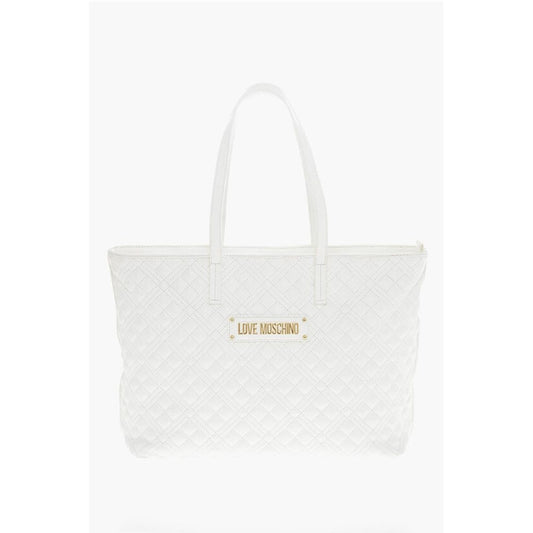 LOVE Quilted Faux Leather Tote Bag with Metal Logo
