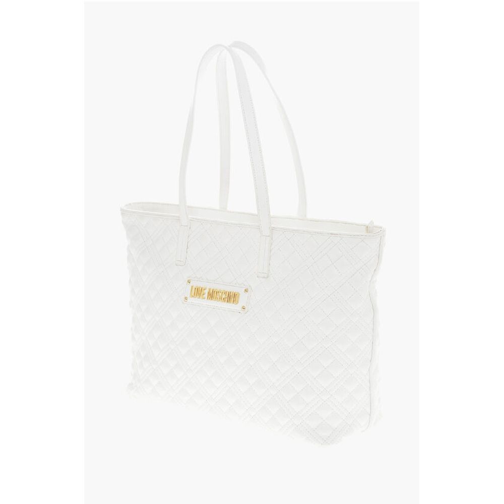 LOVE Quilted Faux Leather Tote Bag with Metal Logo