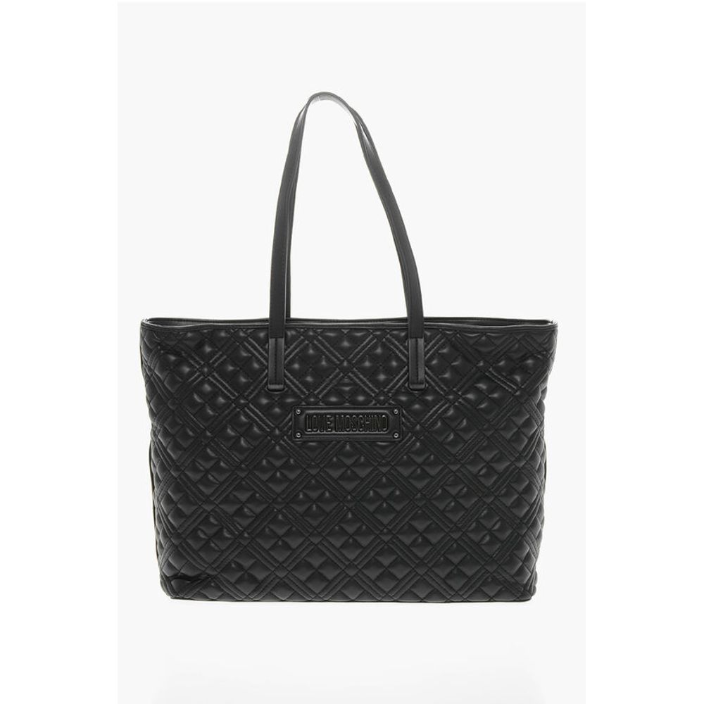 LOVE Quilted Faux Leather Tote Bag with Metal Logo