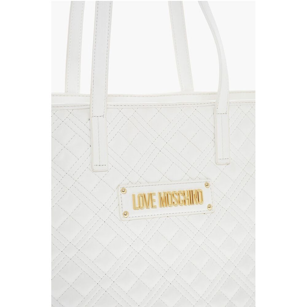 LOVE Quilted Faux Leather Tote Bag with Metal Logo