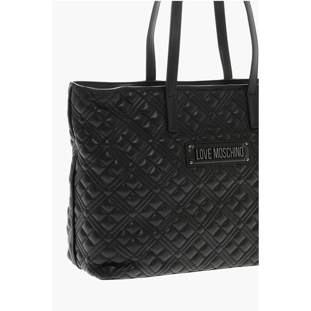 LOVE Quilted Faux Leather Tote Bag with Metal Logo
