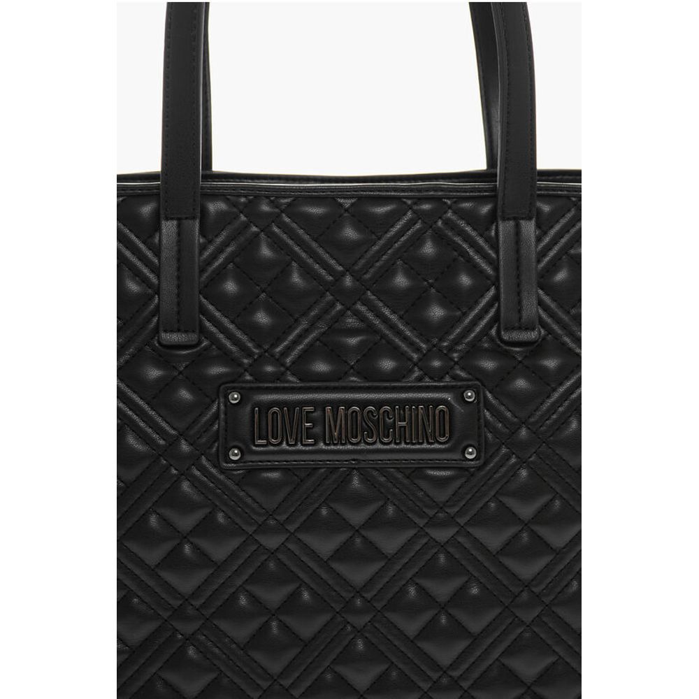 LOVE Quilted Faux Leather Tote Bag with Metal Logo