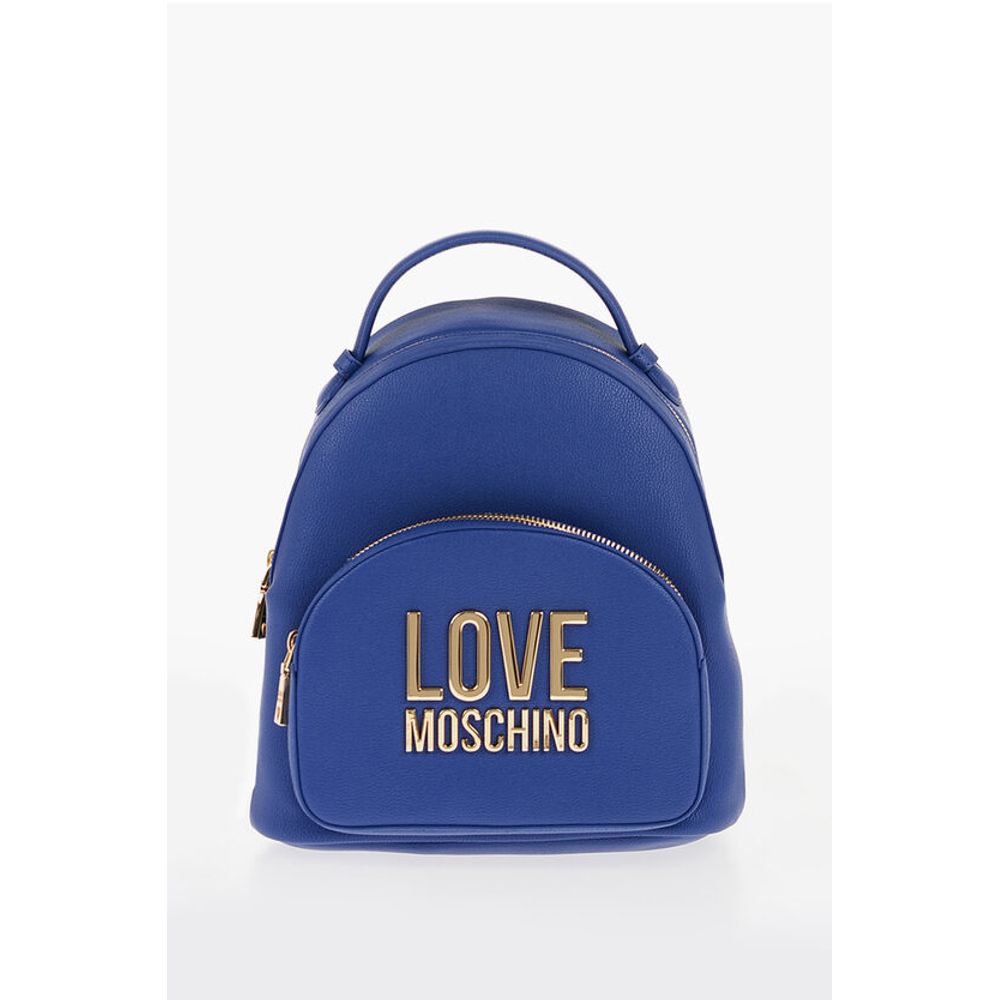LOVE Solid Color Faux Leather Backpack with Golden Logo
