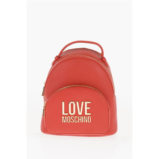 LOVE Solid Color Faux Leather Backpack with Golden Logo