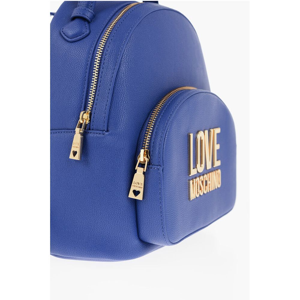 LOVE Solid Color Faux Leather Backpack with Golden Logo