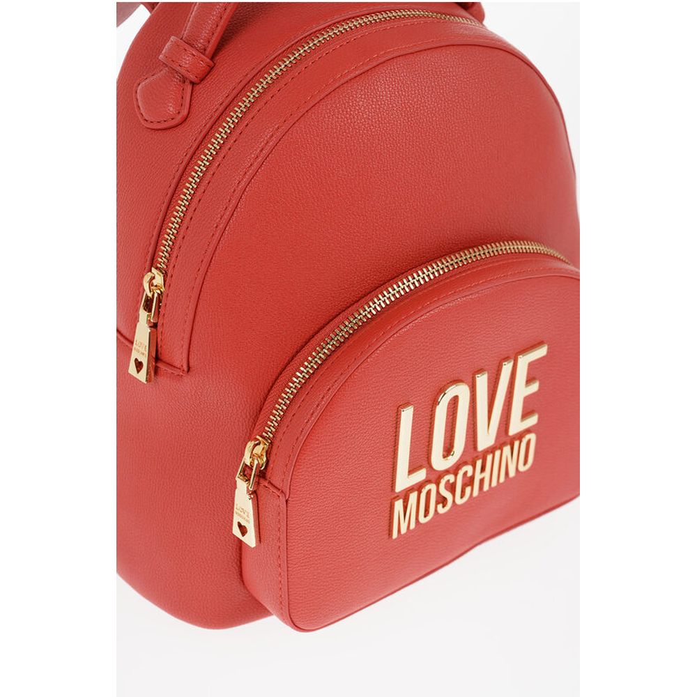 LOVE Solid Color Faux Leather Backpack with Golden Logo