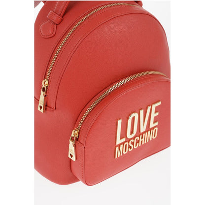 LOVE Solid Color Faux Leather Backpack with Golden Logo