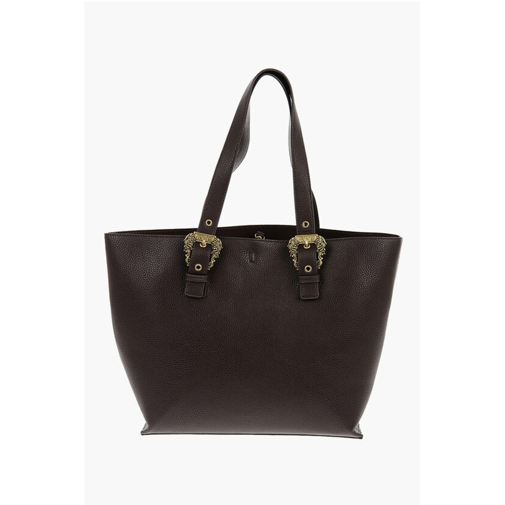JEANS COUTURE Textured Faux Leather Tote Bag with Golden Buc