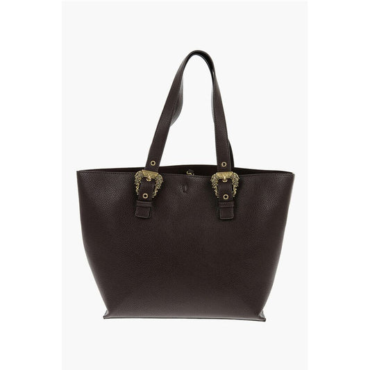 JEANS COUTURE Textured Faux Leather Tote Bag with Golden Buc