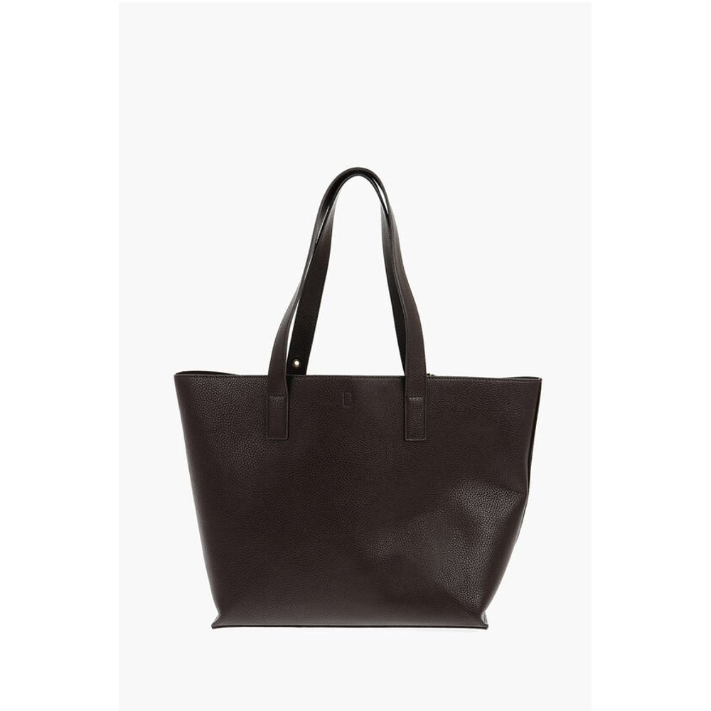 JEANS COUTURE Textured Faux Leather Tote Bag with Golden Buc