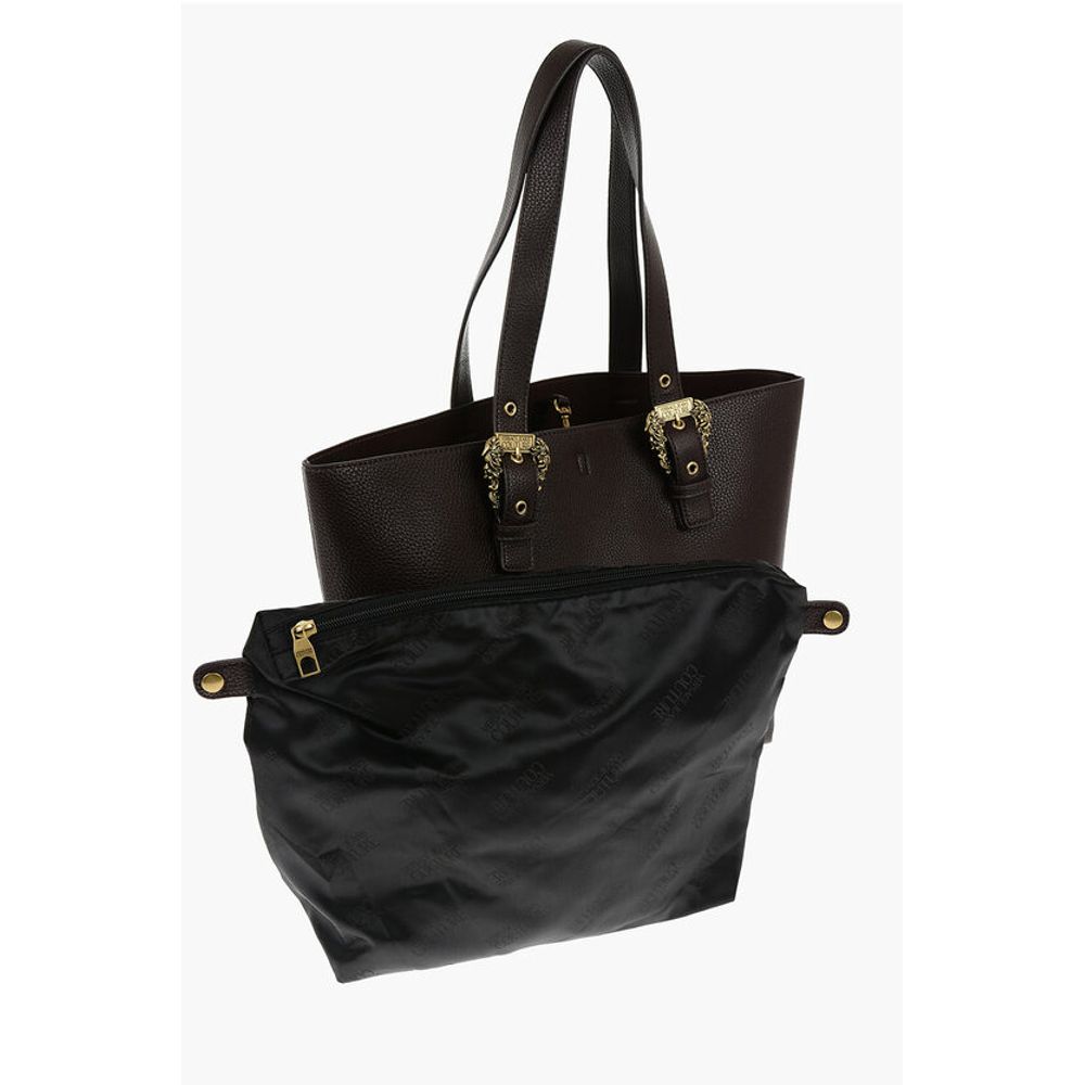 JEANS COUTURE Textured Faux Leather Tote Bag with Golden Buc