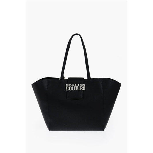 JEANS COUTURE Textured Faux Leather Tote Bag with Silver-Ton