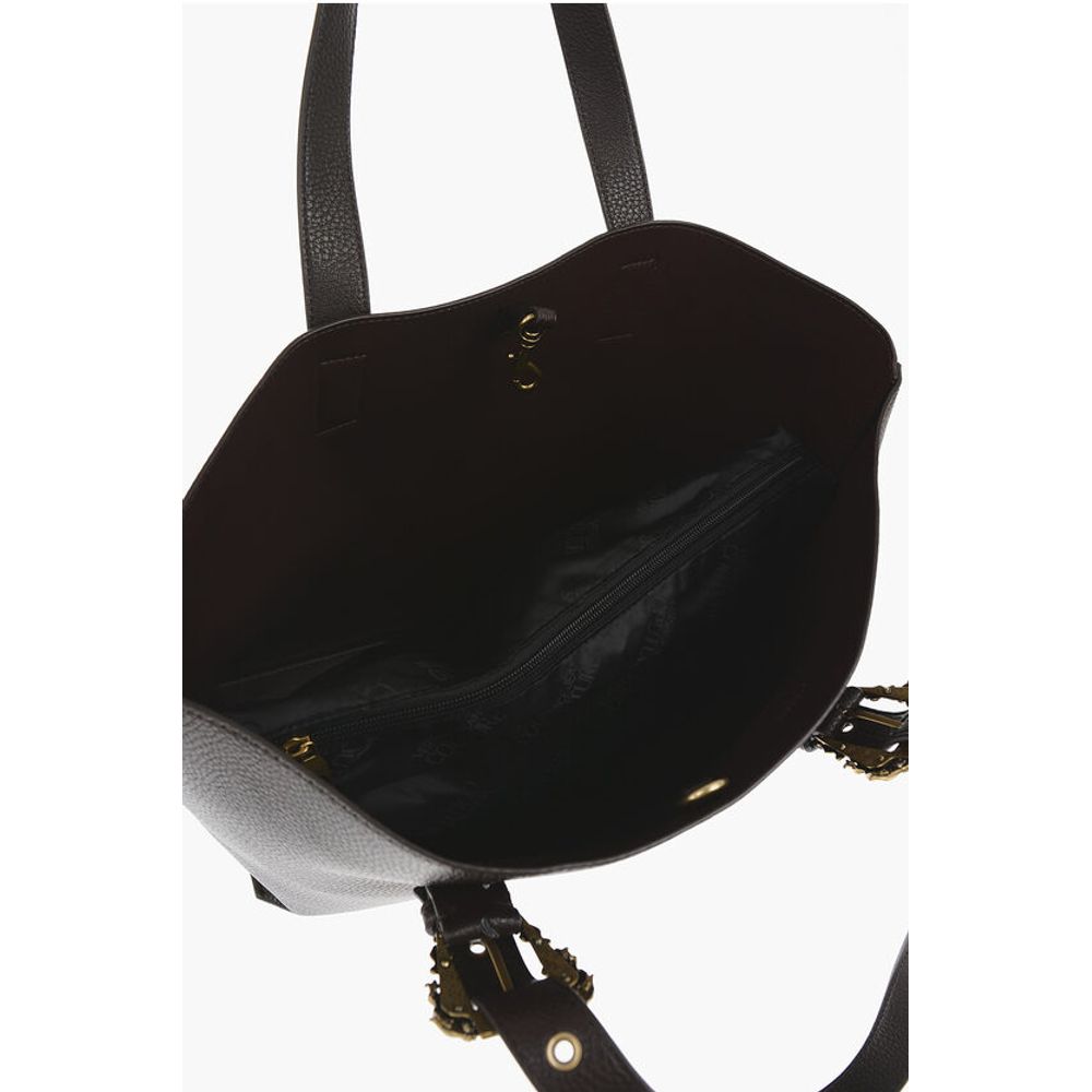 JEANS COUTURE Textured Faux Leather Tote Bag with Golden Buc