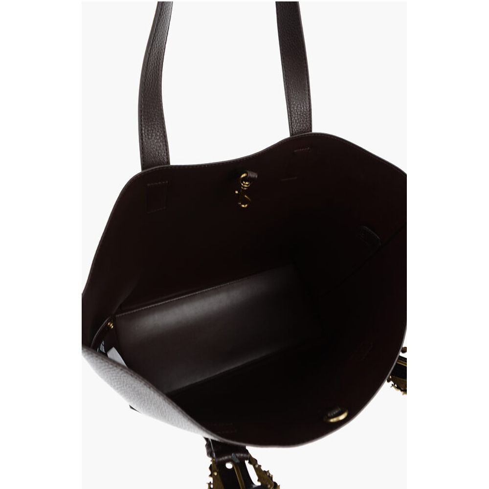 JEANS COUTURE Textured Faux Leather Tote Bag with Golden Buc