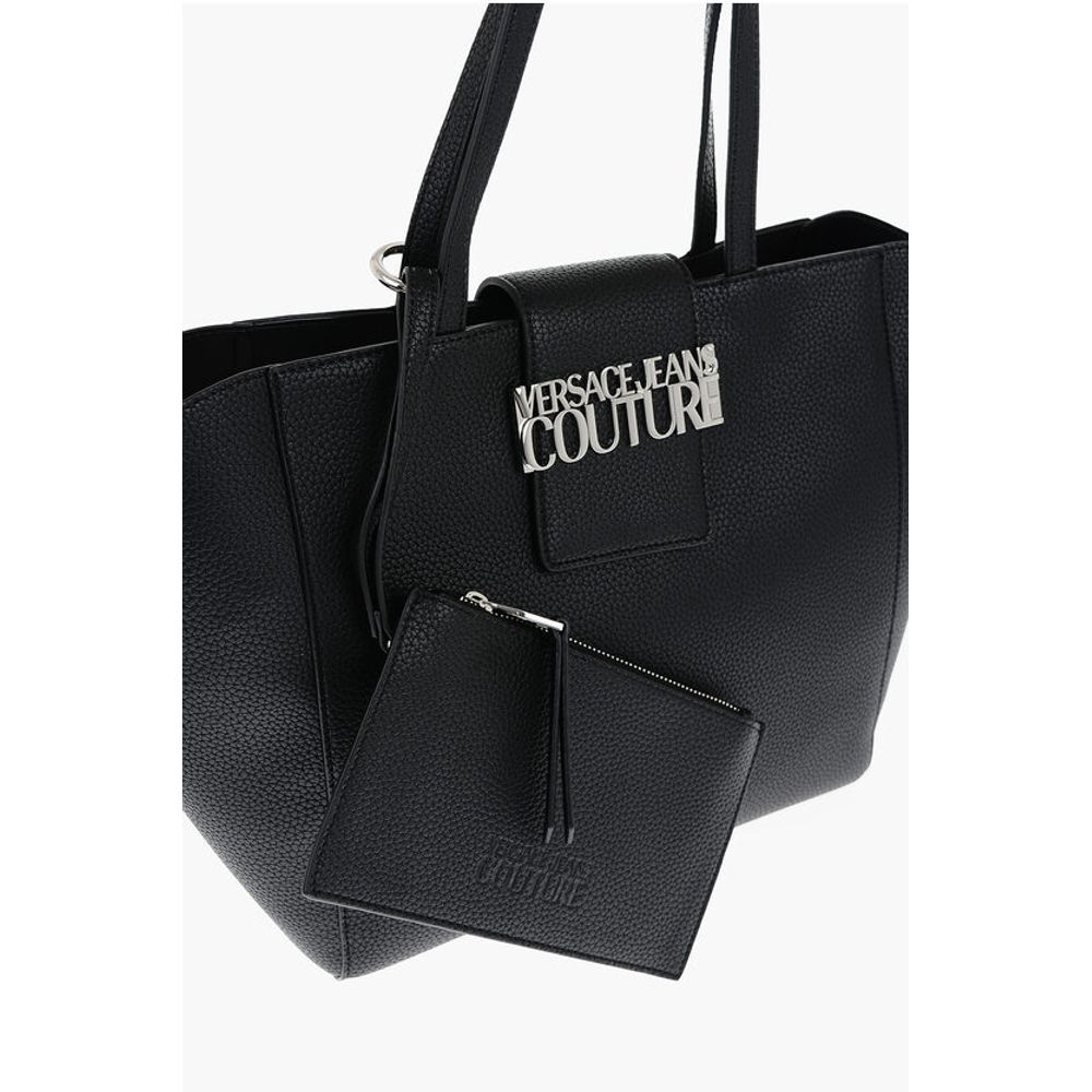 JEANS COUTURE Textured Faux Leather Tote Bag with Silver-Ton